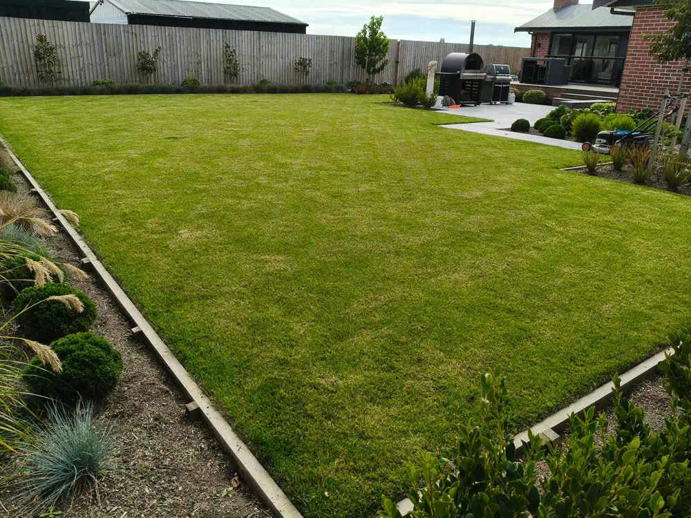 A freshly mowed, striped lawn with crisp edges, Christchurch